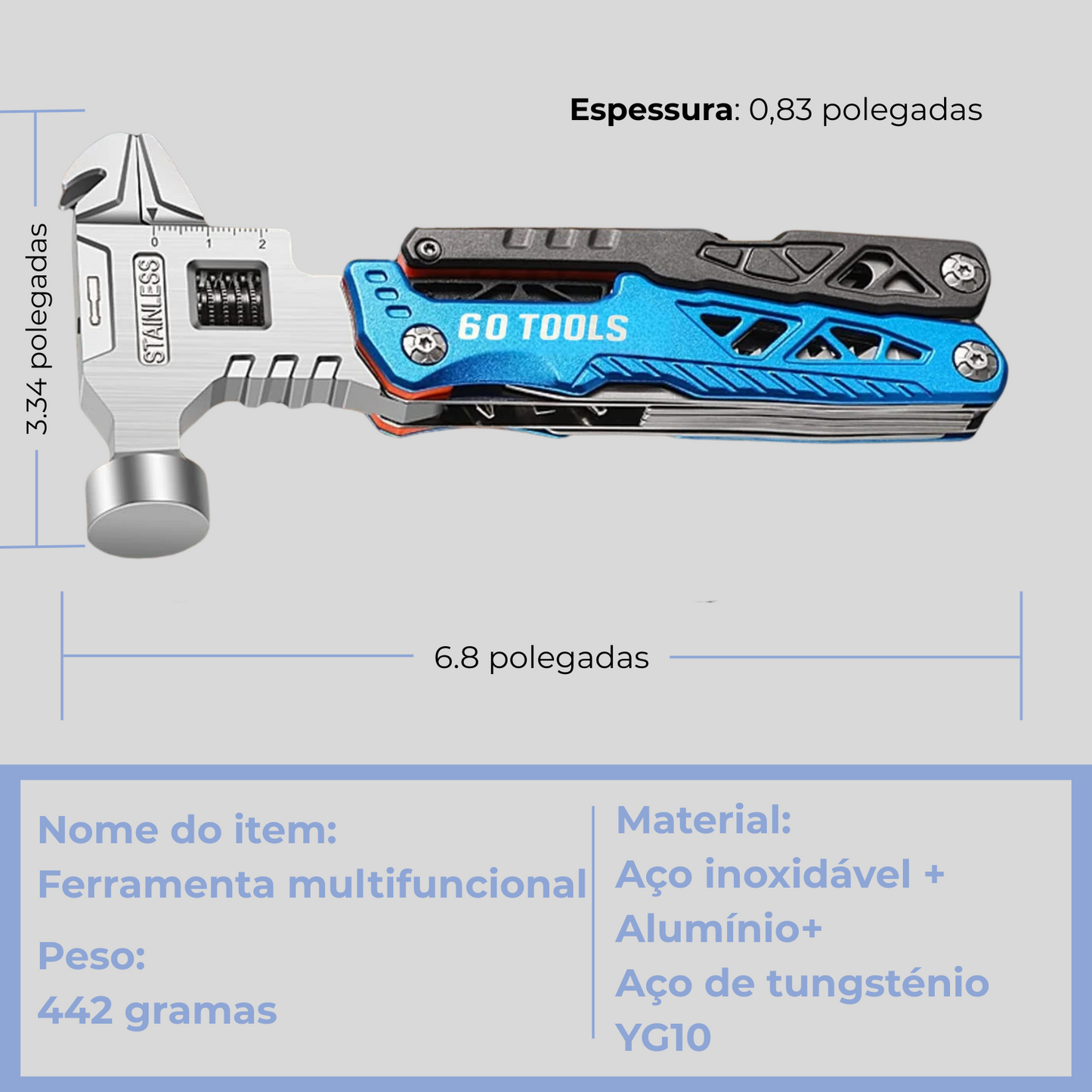 Chave multifuncional 18 em 1 com martelo 60Tools