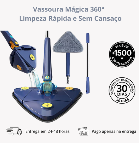 Esfregona triangular rotativa 360° com cabo longo em aço inoxidável