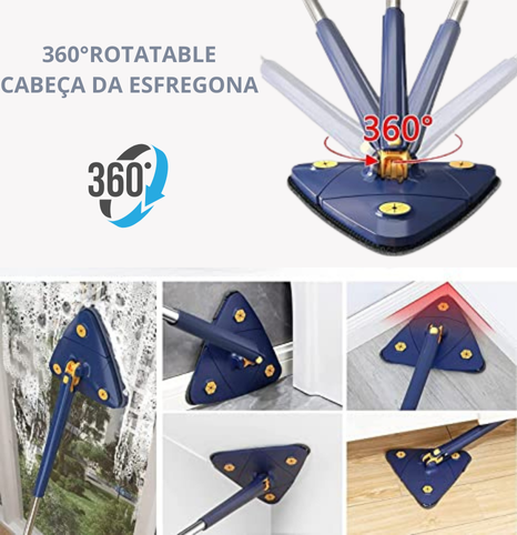 Esfregona triangular rotativa 360° com cabo longo em aço inoxidável