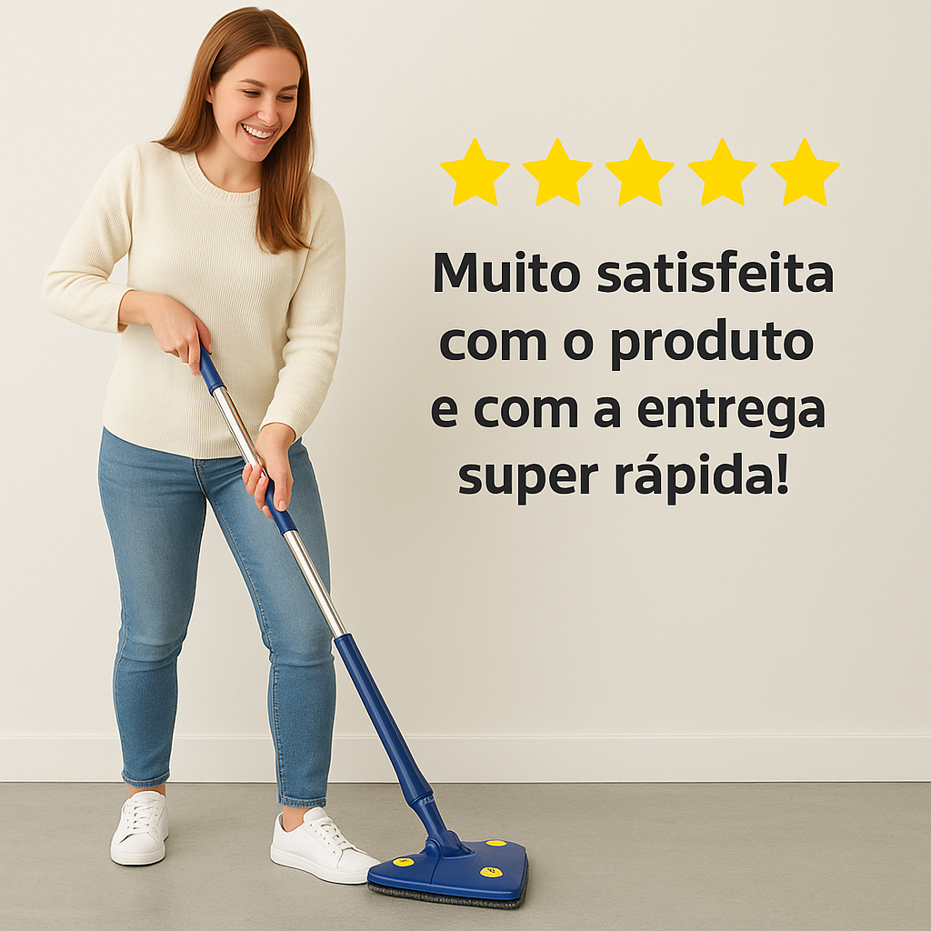 Esfregona triangular rotativa 360° com cabo longo em aço inoxidável