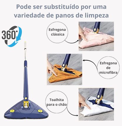 Esfregona triangular rotativa 360° com cabo longo em aço inoxidável