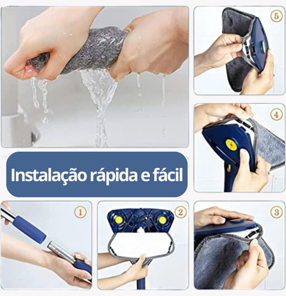Esfregona triangular rotativa 360° com cabo longo em aço inoxidável