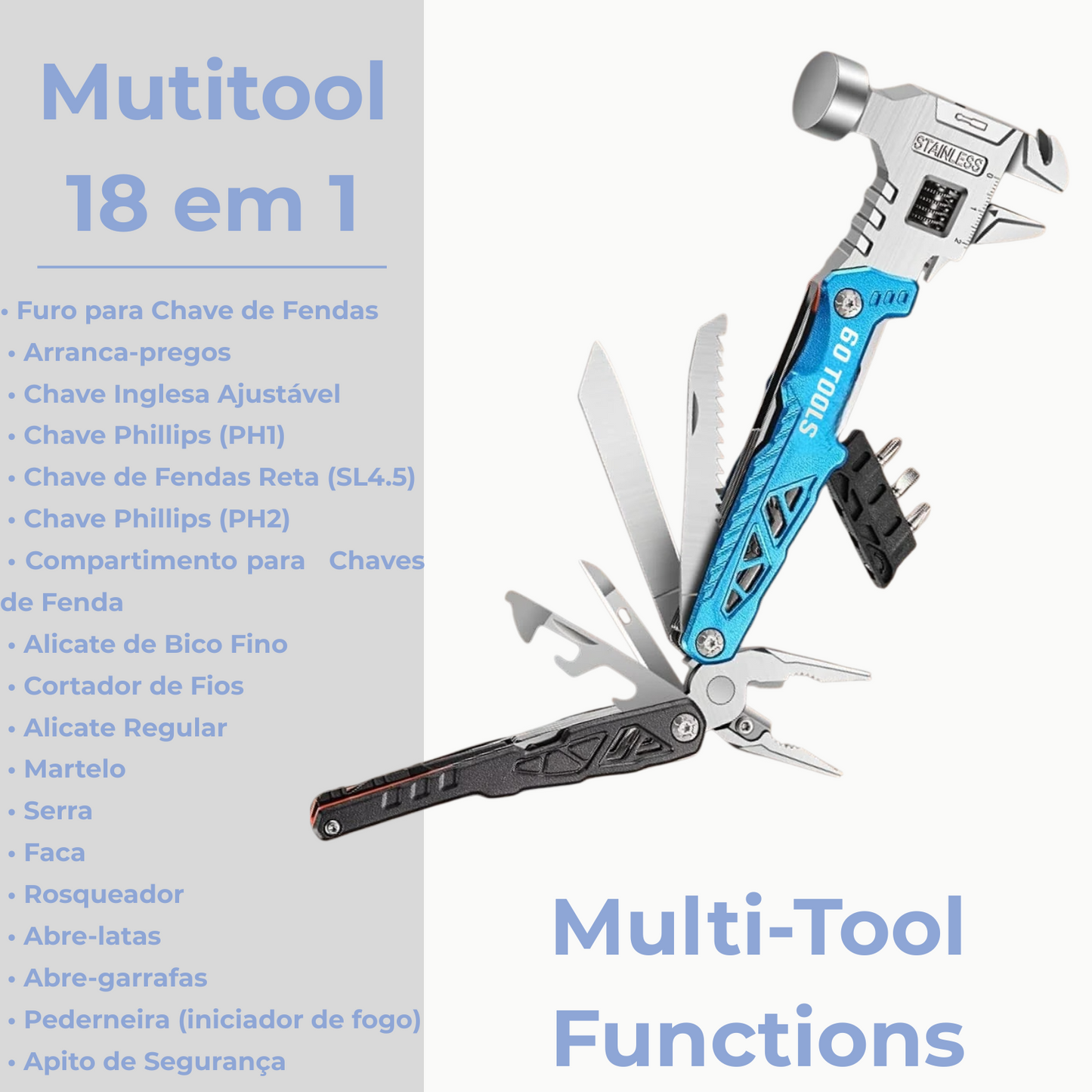 Chave multifuncional 18 em 1 com martelo 60Tools