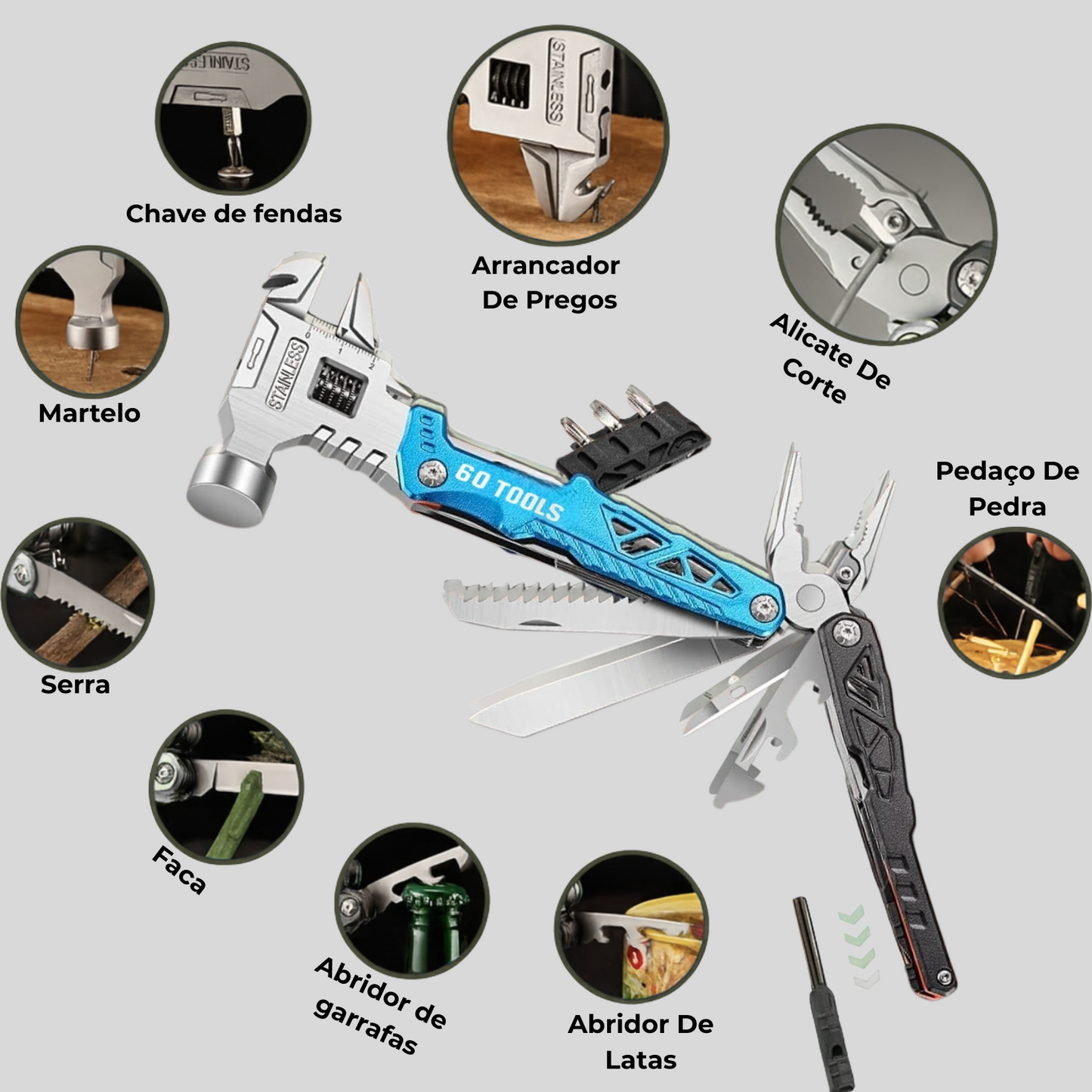 Chave multifuncional 18 em 1 com martelo 60Tools